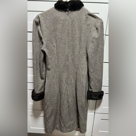 Joseph Ribkoff Creations Ribbed Sheath Dress Faux Fur Trim (D1) - Picture 2 of 10